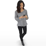 Mei standing with phone