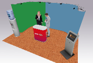 Straight popup displays in booth formation
