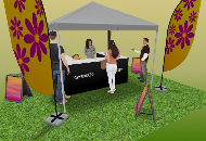 Outdoor promotions, tents, flags and pavement signs.