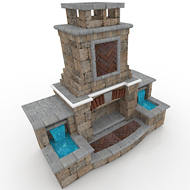 tuscany fireplace with hearth and water